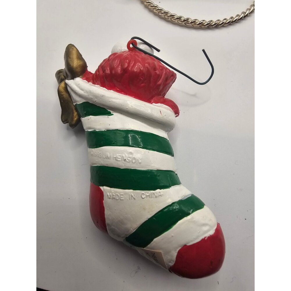 Elmo Holiday Ornament With Stocking & Bow By Jim Henson 1996 Christmas Decoratio - Picture 5 of 7